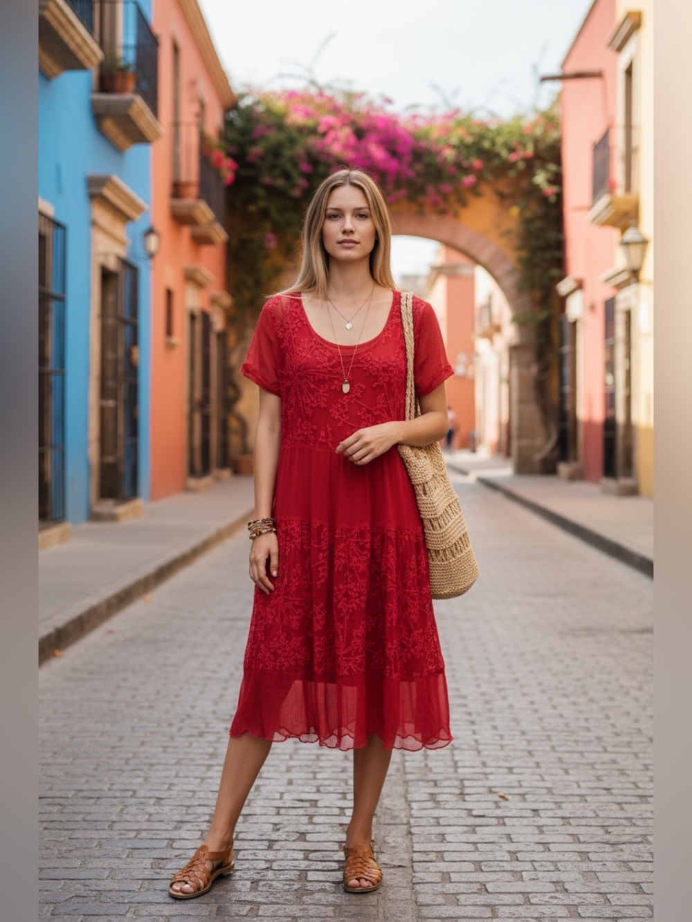 NWT Soft Surroundings Red Embroidered Midi Dress